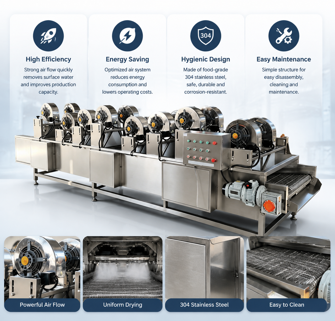 High Efficiency Strong Airflow Drying Machine for Food Processing Equipment