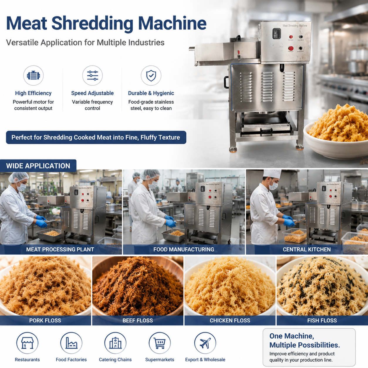 Industrial Meat Floss Machine | Automatic Beef Floss Processing Equipment for Bakery, Baby Food & Food Factory
