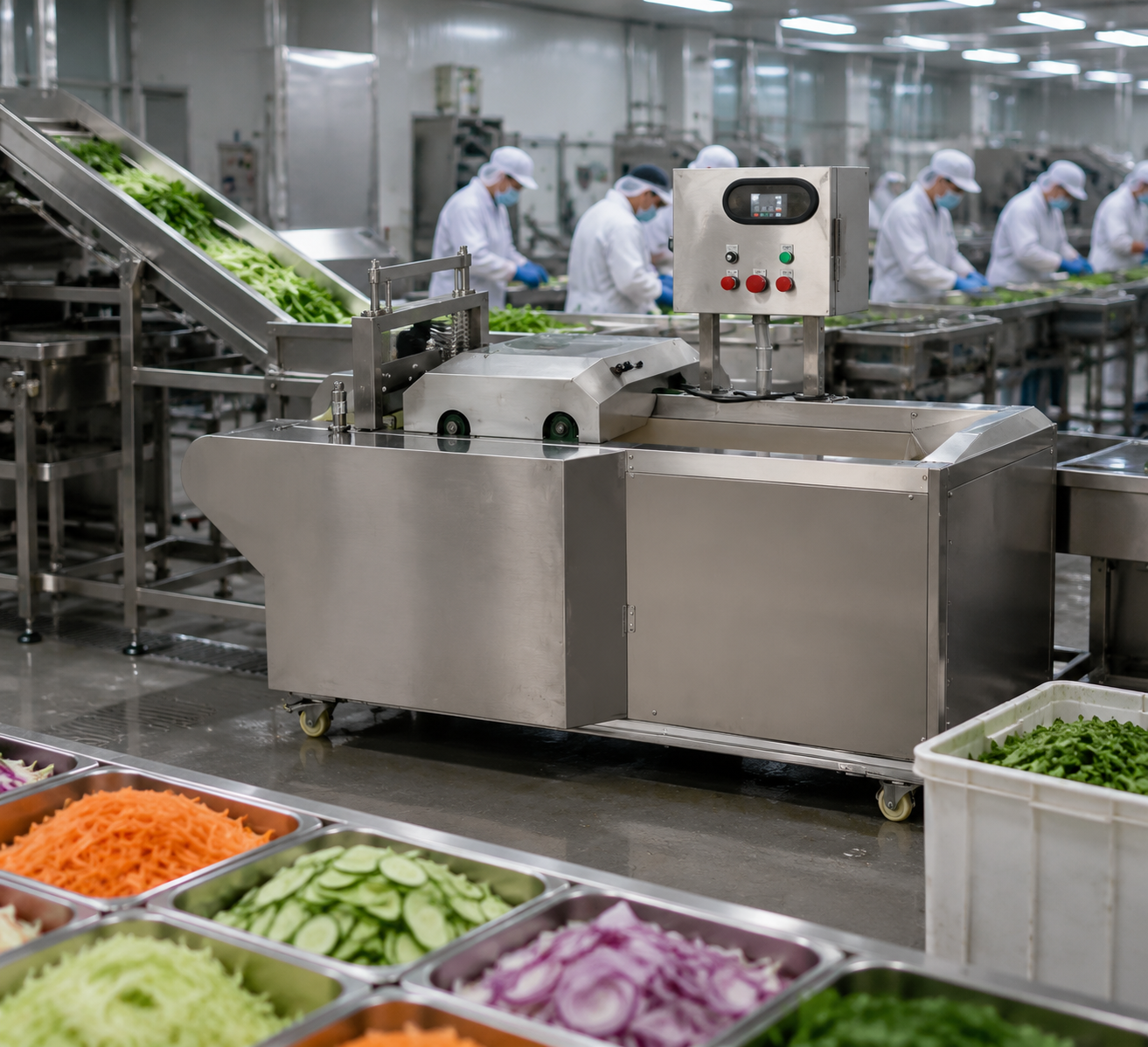 High Efficiency Stainless Steel Vegetable Cutting Machine for Commercial Kitchens Processing