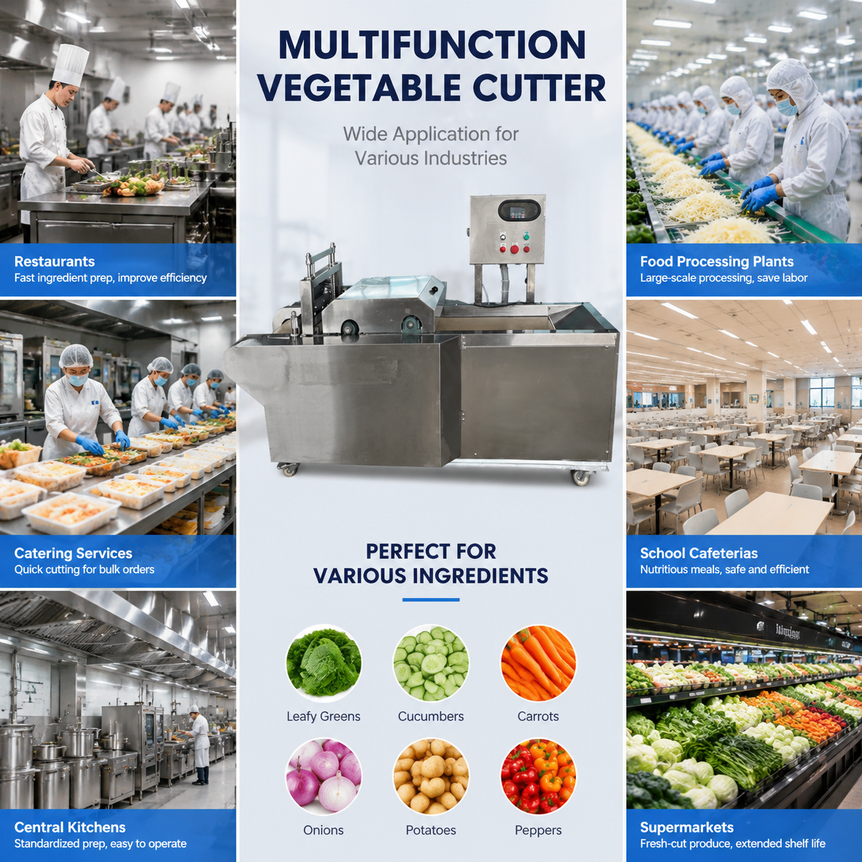 High Efficiency Stainless Steel Vegetable Cutting Machine for Commercial Kitchens Processing