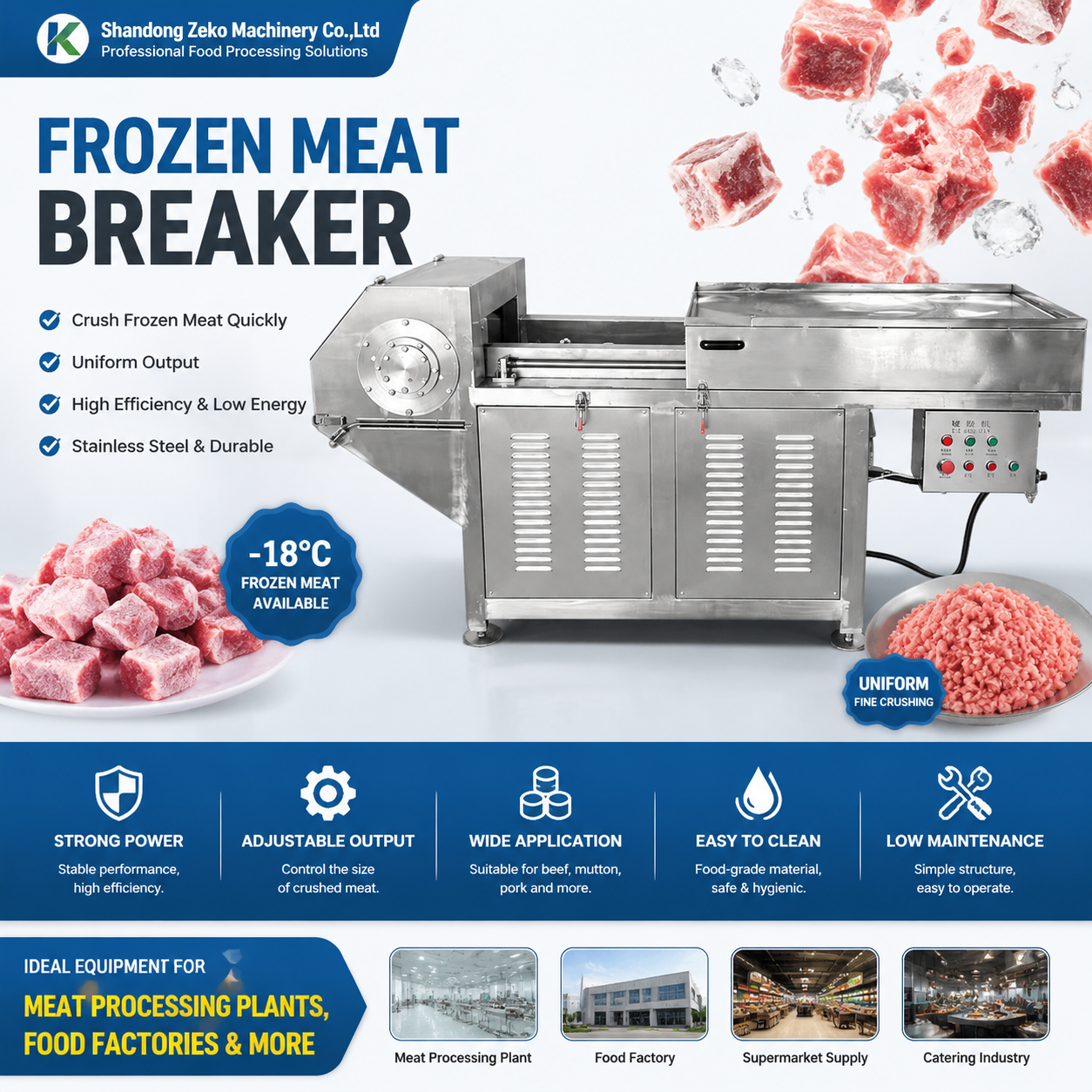 Industrial Frozen Meat Crusher for Beef Pork Processing Line
