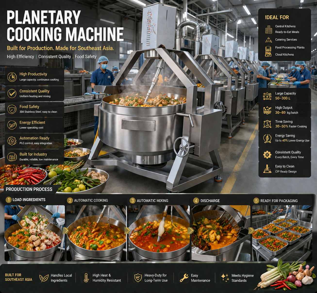 Large Capacity 500L Semi-Automatic Planetary Stir Fry Pot SUS304 Jacketed Kettle for Red Bean Paste Fruit Filling Mooncake Stuffing Cooking 