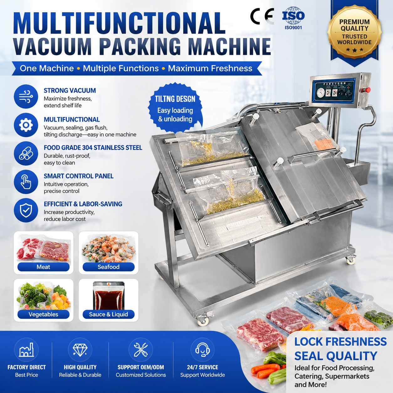 Multi-Functional Inclined Vacuum Packaging Machine for Meat, Pickles & Food Processing Industrial Use