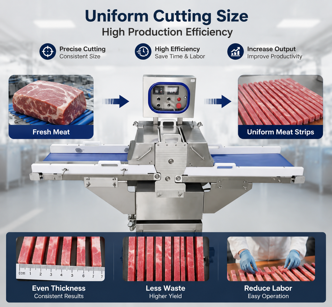 Industrial Fresh Meat Cutting Machine for Frozen Meat Strip Processing