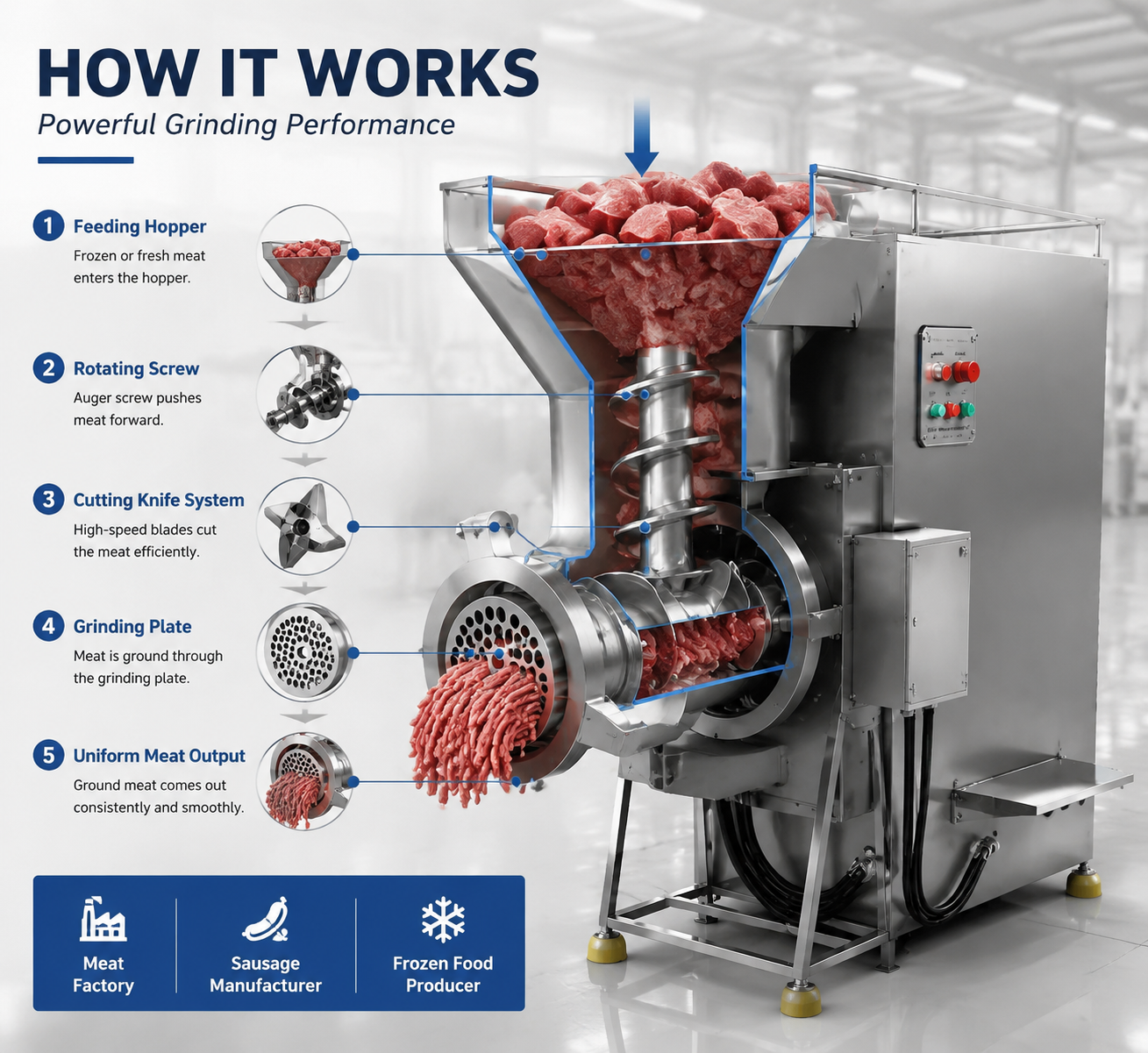 Industrial Meat Grinder Machine for Commercial Meat Processing Line