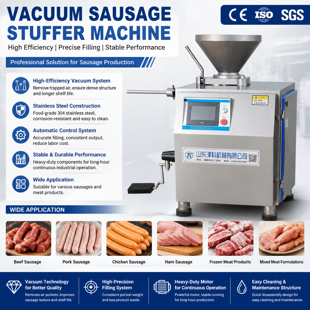 Industrial Automatic Vacuum Sausage Filling Equipment for Meat Processing Factory