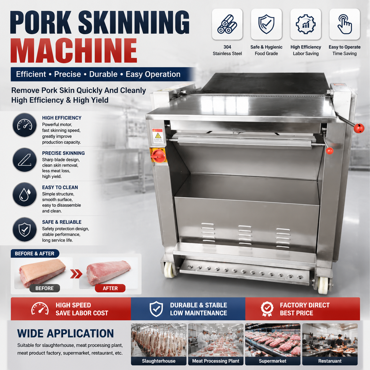 Food Grade Pork Skin Peeler for Meat Processing Plant