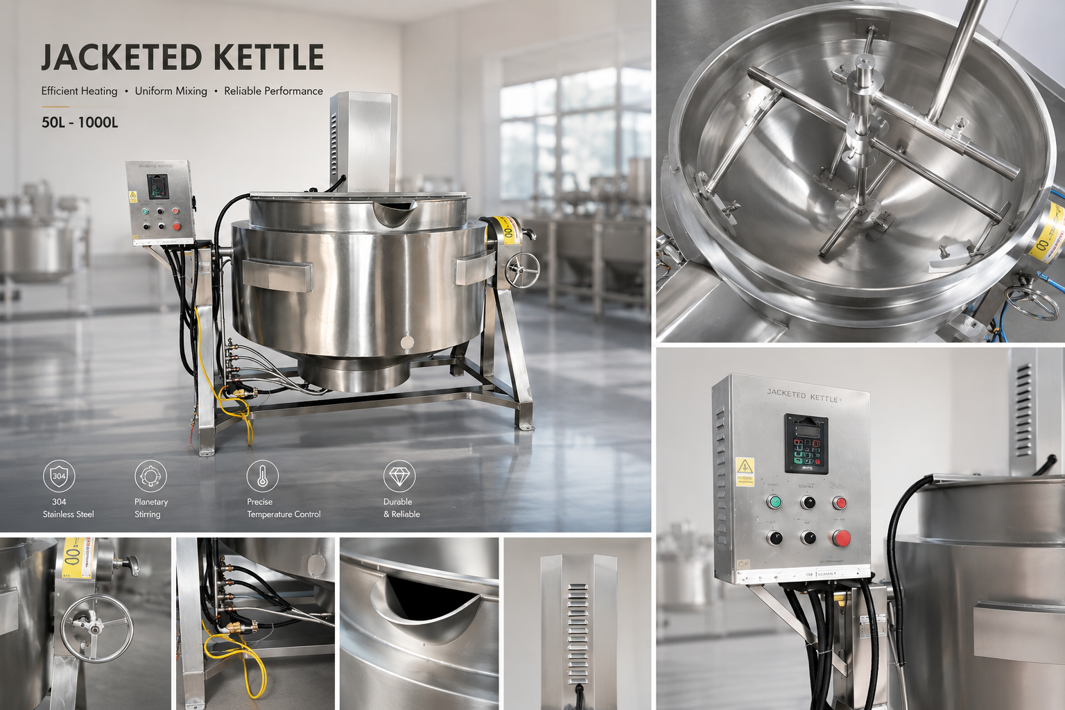 Commercial Steam Heating Jacketed Cooking Kettle for Food Processing