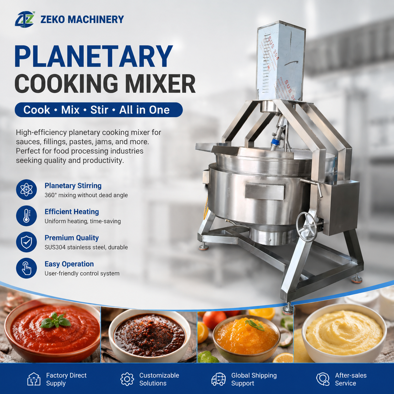 Large Capacity 500L Semi-Automatic Planetary Stir Fry Pot SUS304 Jacketed Kettle for Red Bean Paste Fruit Filling Mooncake Stuffing Cooking 