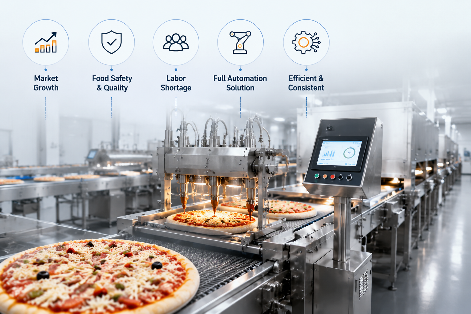 frozen pizza production line