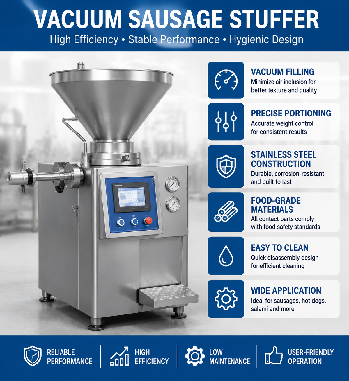 Industrial Vacuum Sausage Stuffer Machine for High-Speed Sausage Production