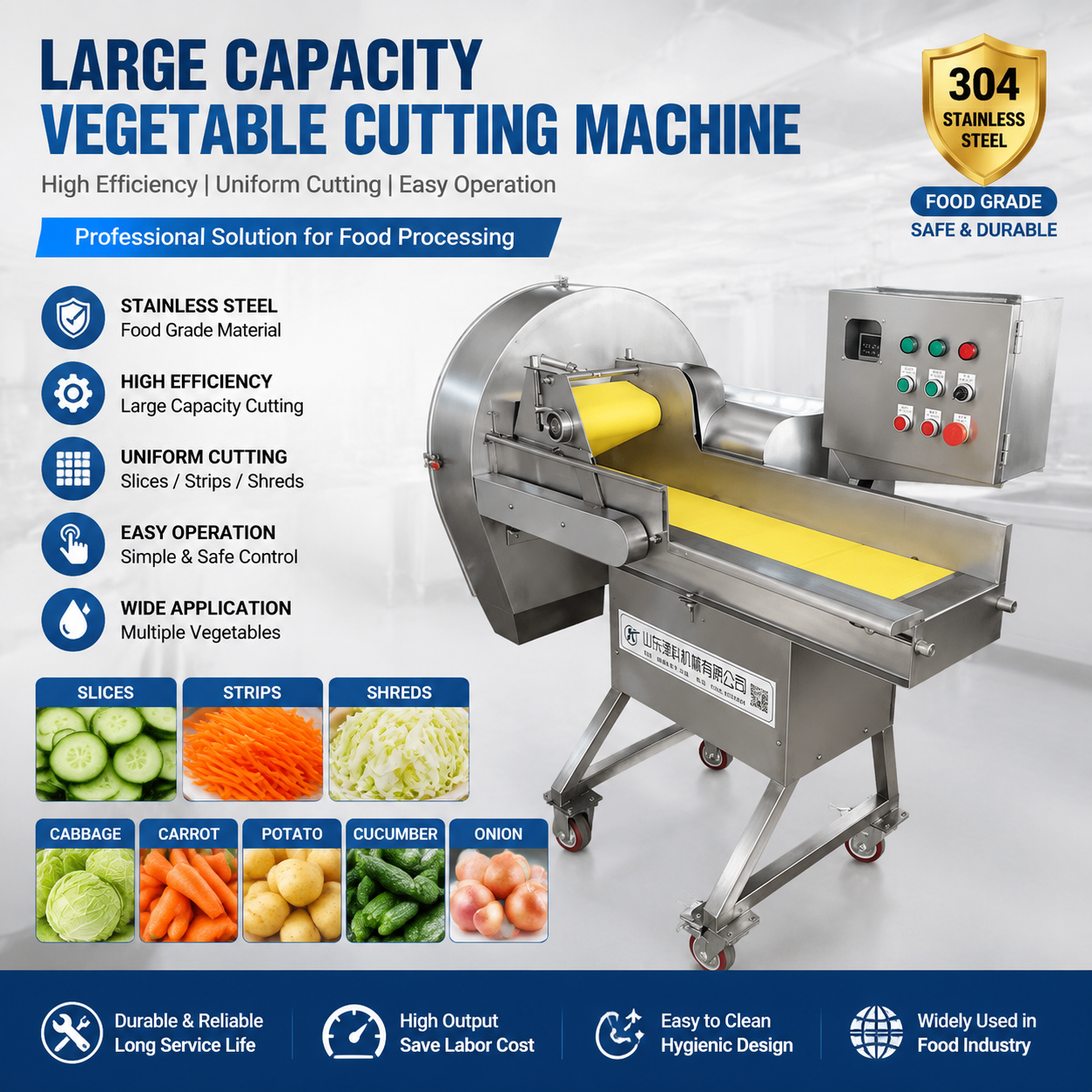 Full Automatic SUS304 Commercial Vegetable Cutting Machine For Carrot Potato Cabbage Processing Plant