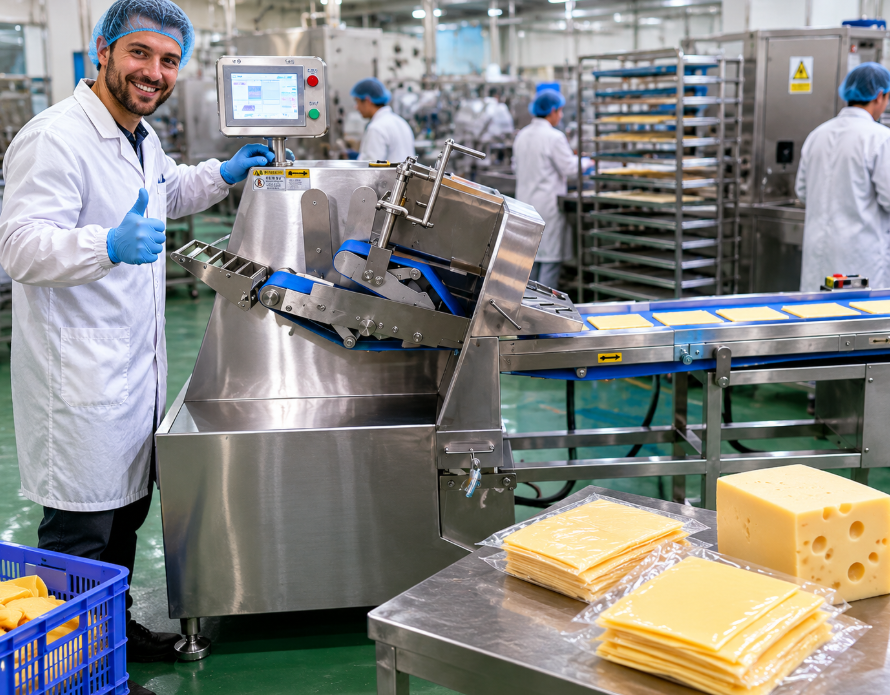 High Uniformity Cheese Block Slicing Machine Anti-Jam Blade System Single Operator Operation for Large Scale Dairy Manufacturing Plant CE Compliant