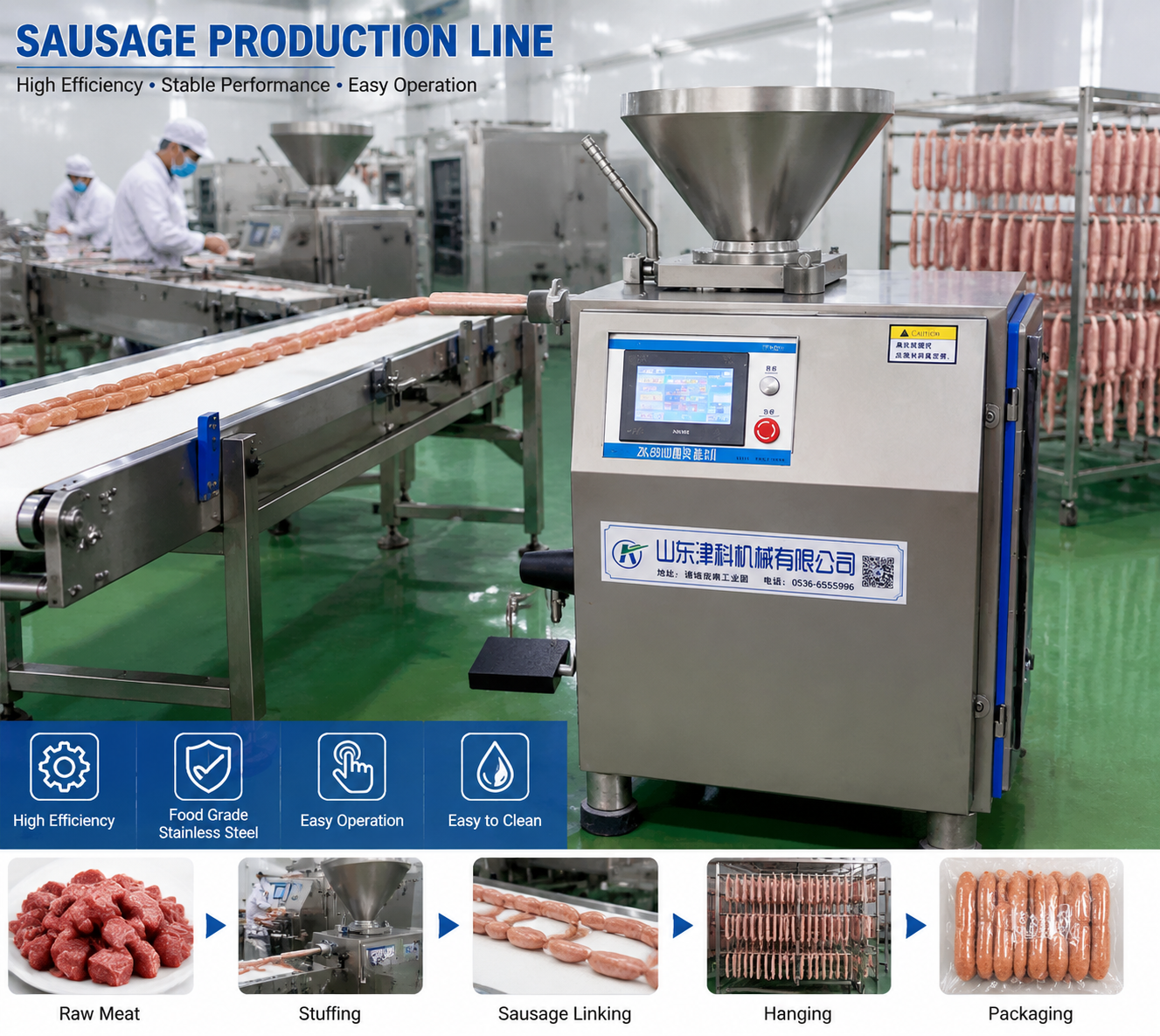 Industrial Automatic Vacuum Sausage Filling Equipment for Meat Processing Factory