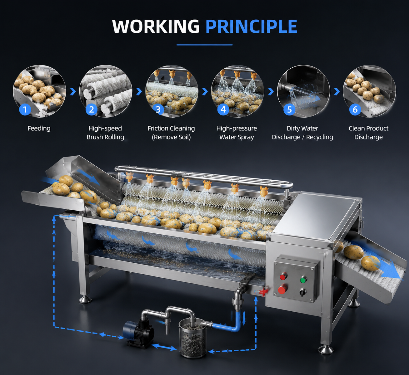 Industrial Brush Roller Washing Machine for Efficient Vegetable Cleaning Solutions