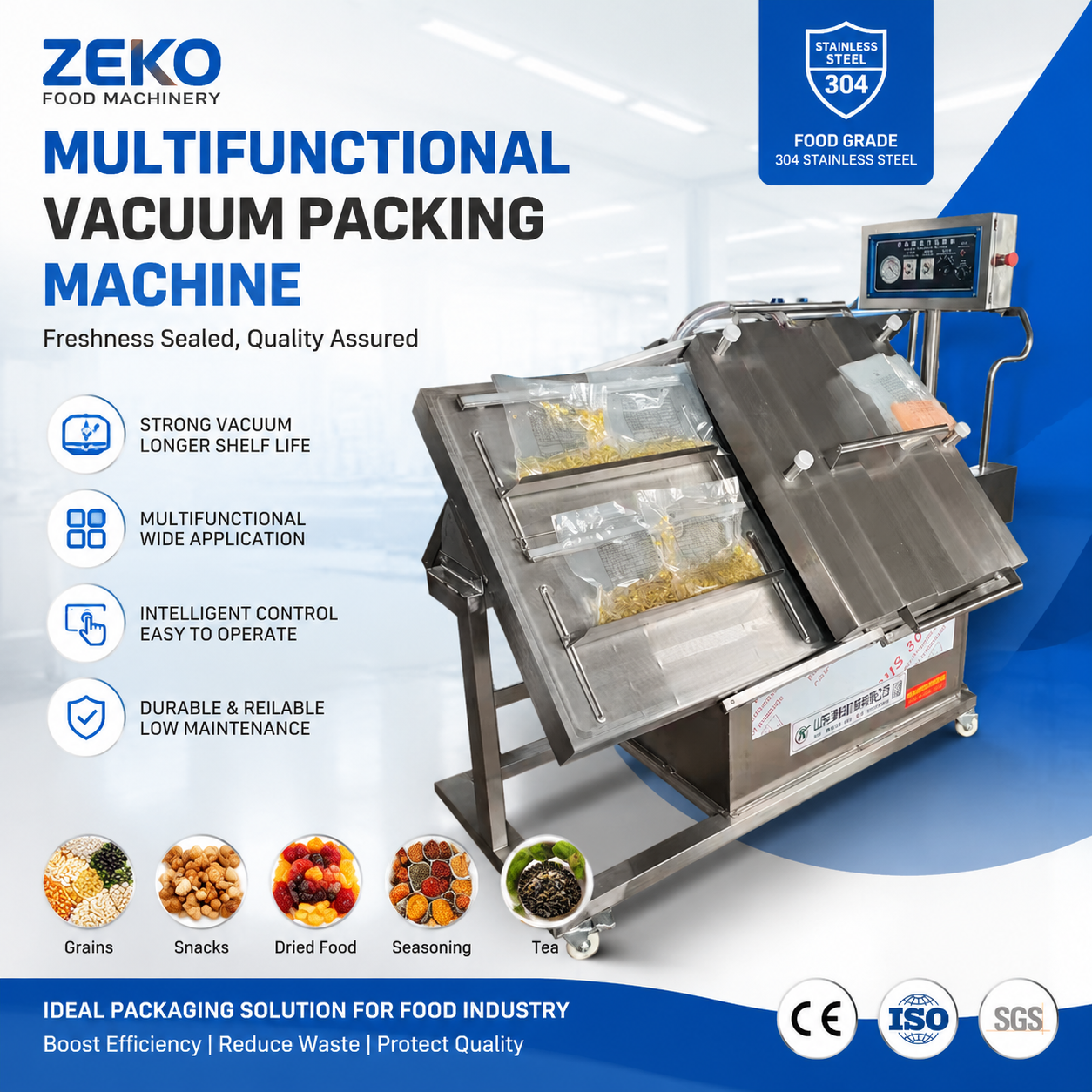 Multi-Functional Inclined Vacuum Packaging Machine for Meat, Pickles & Food Processing Industrial Use