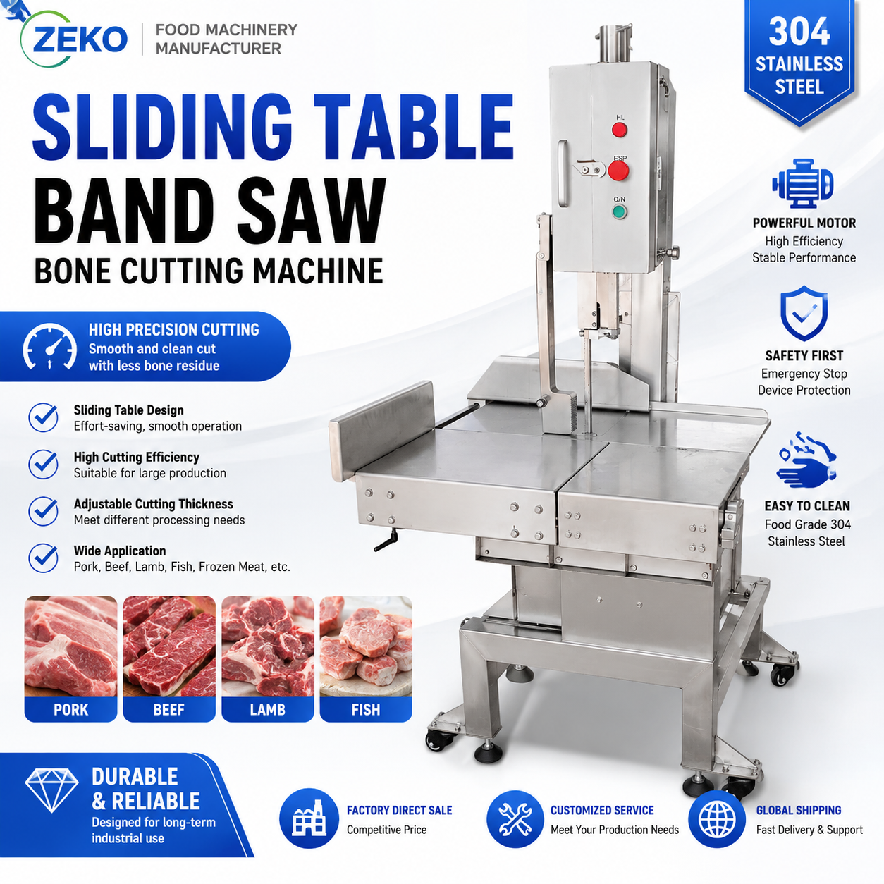 High Precision Slideway Bone Saw Machine for Adjustable Thickness Meat Bone Cutter Butcher Shop