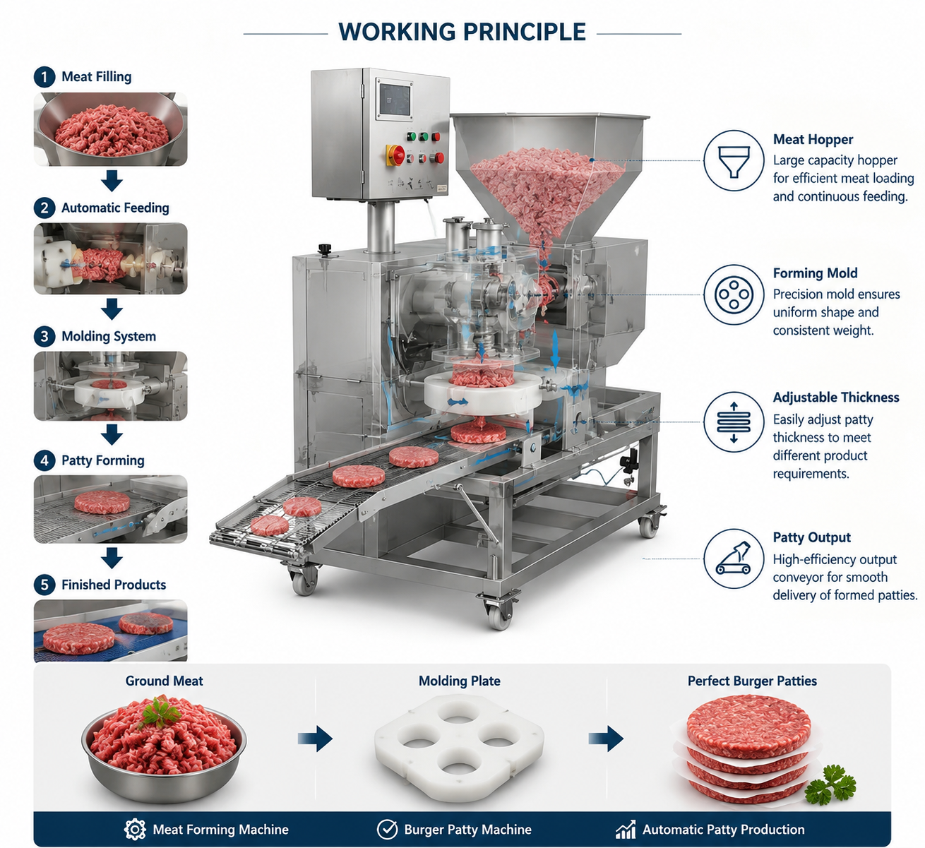 Industrial Meat Patty Forming Machine High Efficiency Automatic Burger Maker