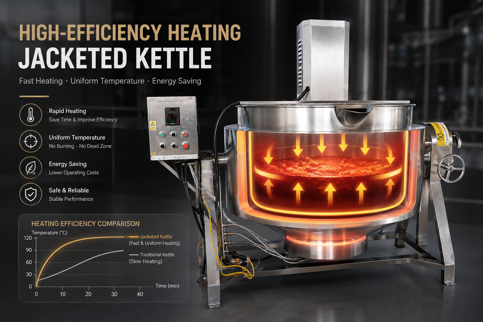 Commercial Steam Heating Jacketed Cooking Kettle for Food Processing
