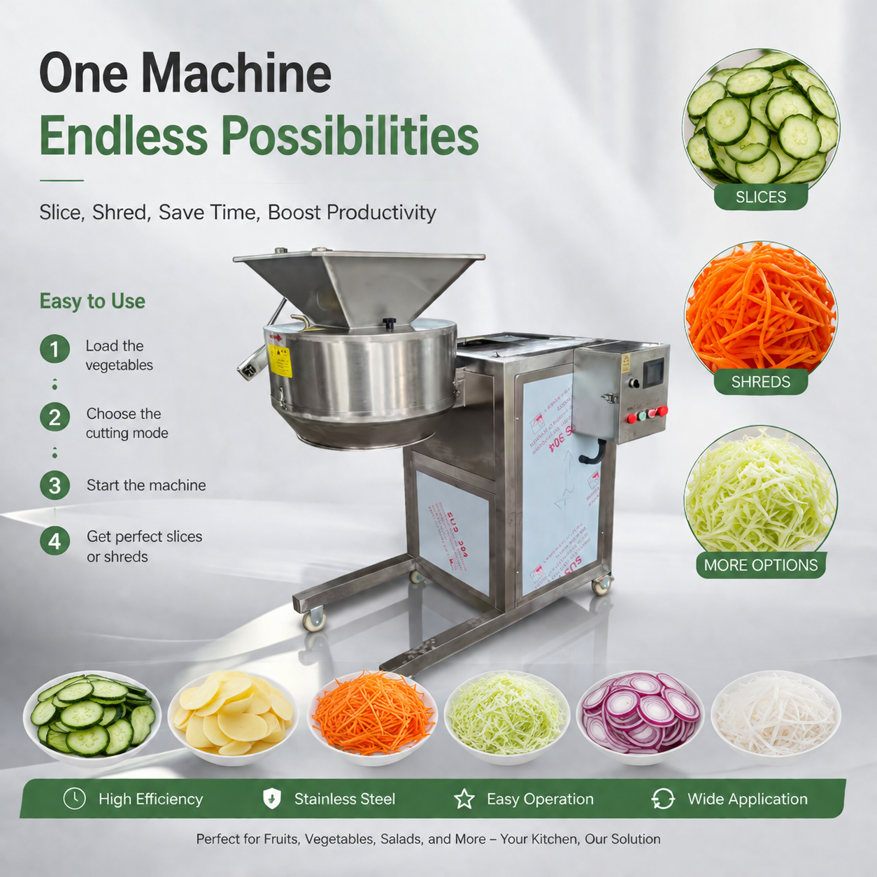 Commercial Vegetable Slicing & Shredding Machine for Potato Cabbage Onion Processing