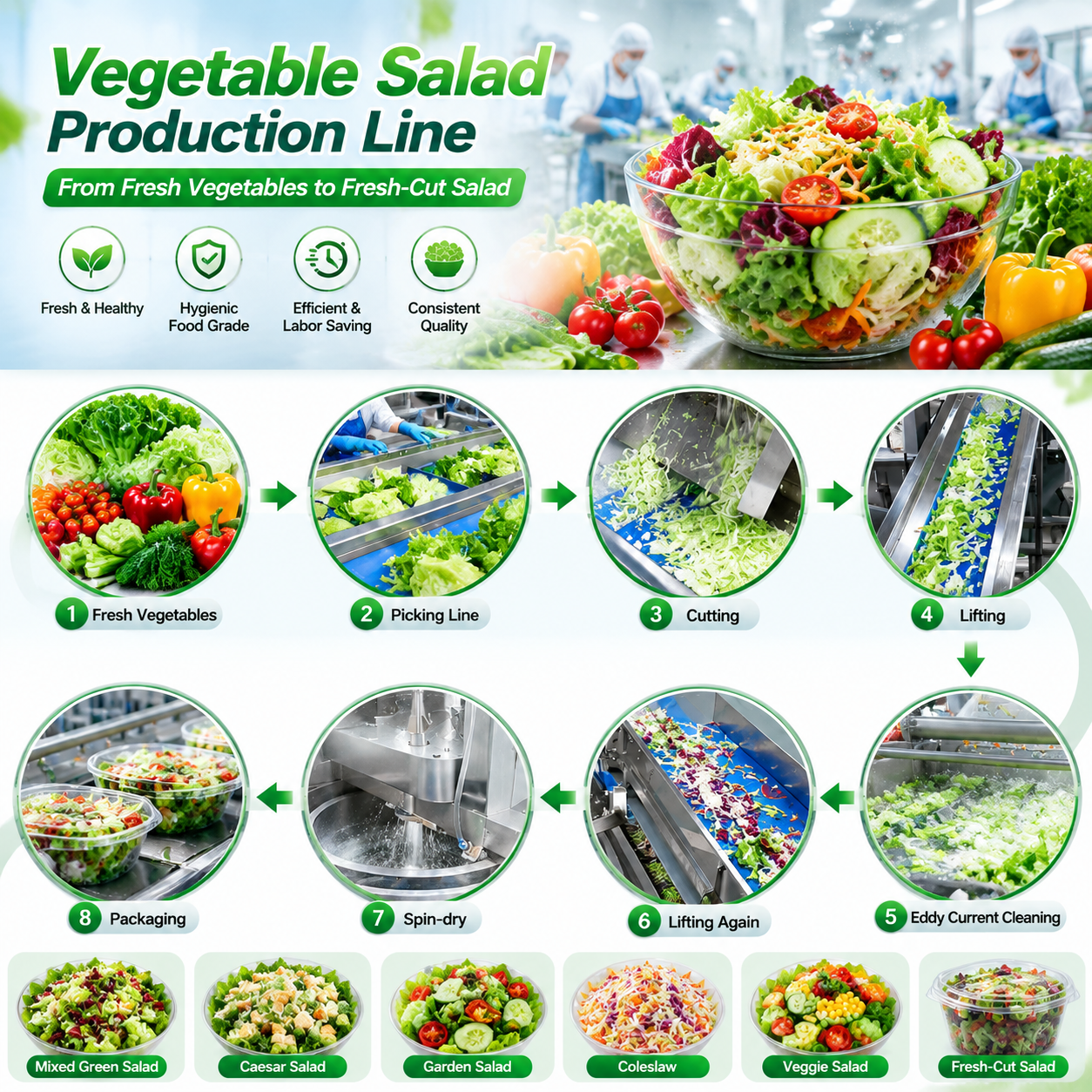 Automatic Vegetable Processing Line for Fresh, Frozen and Ready-to-Eat Vegetable Production