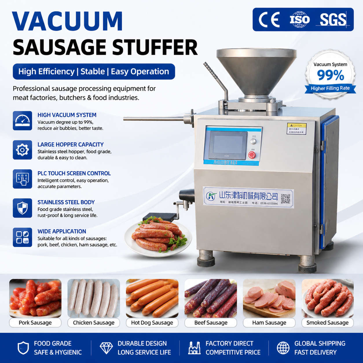 Industrial Automatic Vacuum Sausage Filling Equipment for Meat Processing Factory