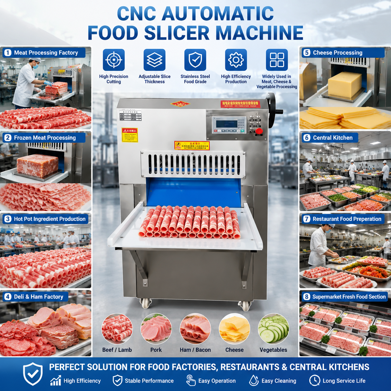 Automatic Stainless Steel CNC Meat Cutting Equipment for Frozen Meat