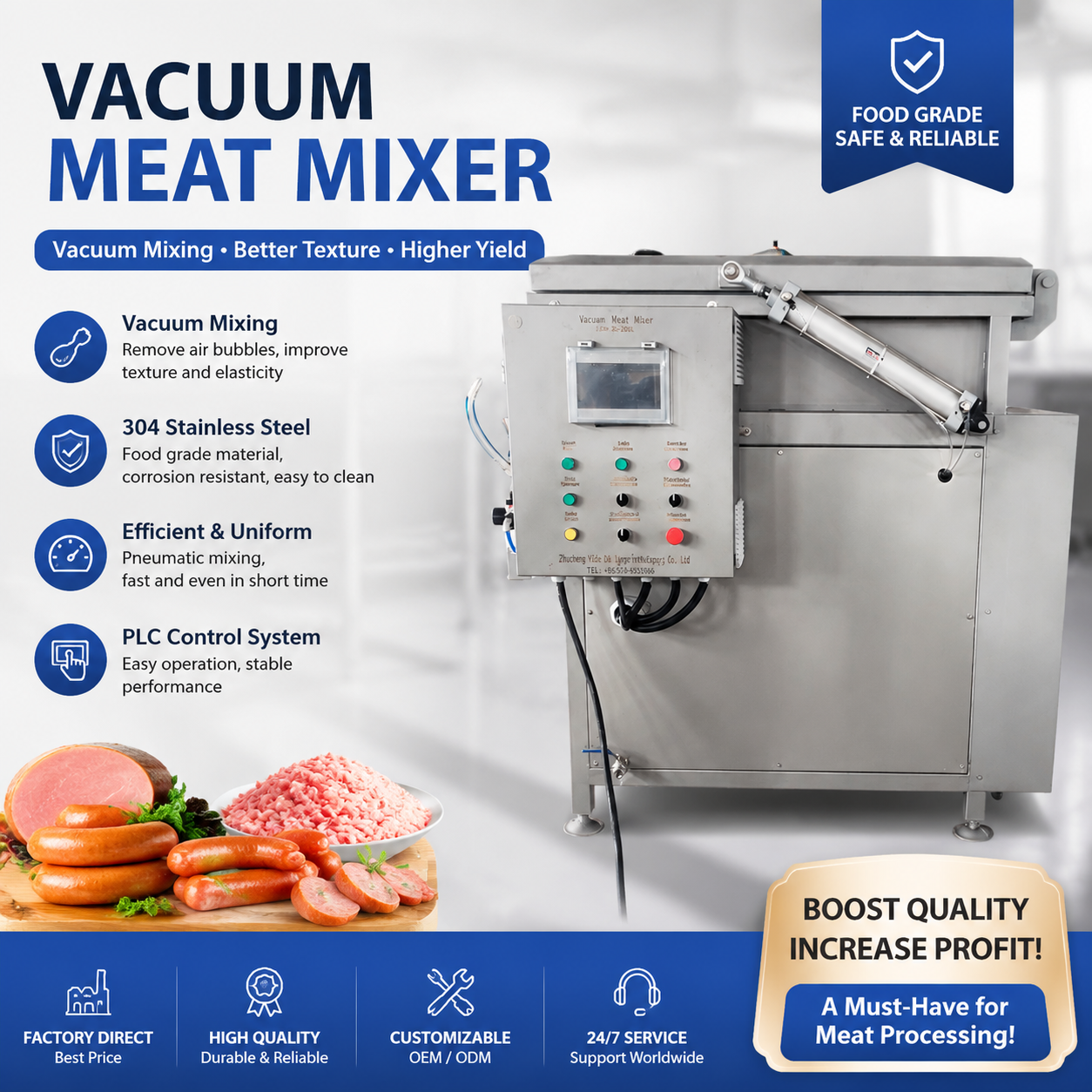 Vacuum Meat Mixing and Stuffing Machine for Industrial Food Processing