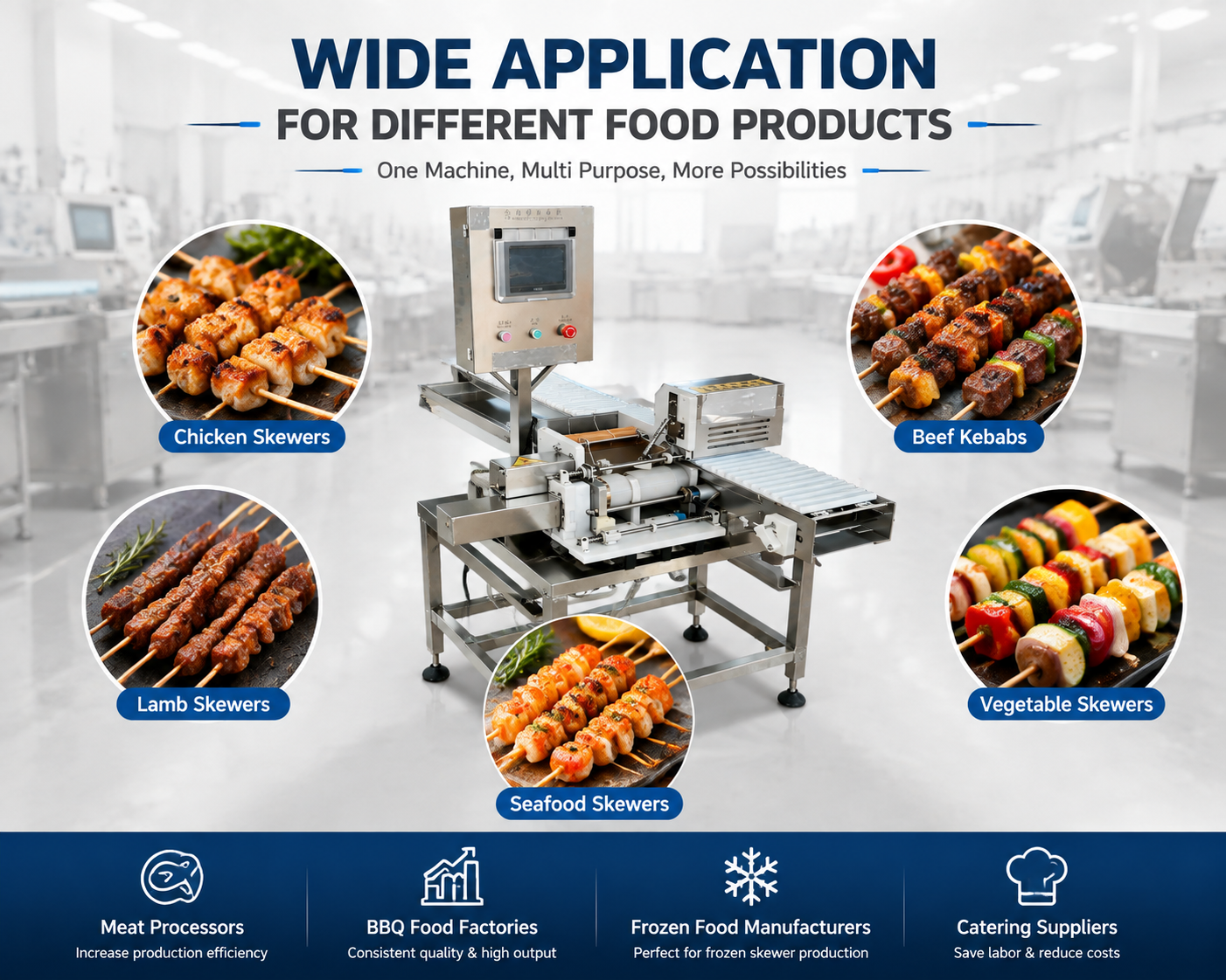 Automatic Skewer Machine for Meat Processing and BBQ Production