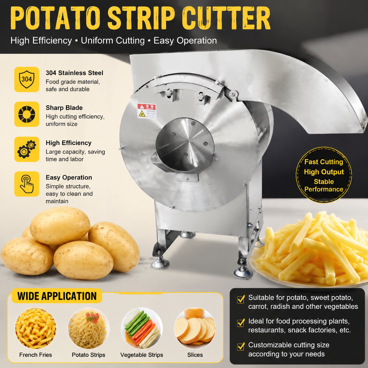 Commercial French Fry Cutter Machine | High Efficiency Potato Cutting Machine for Food Processing Industry