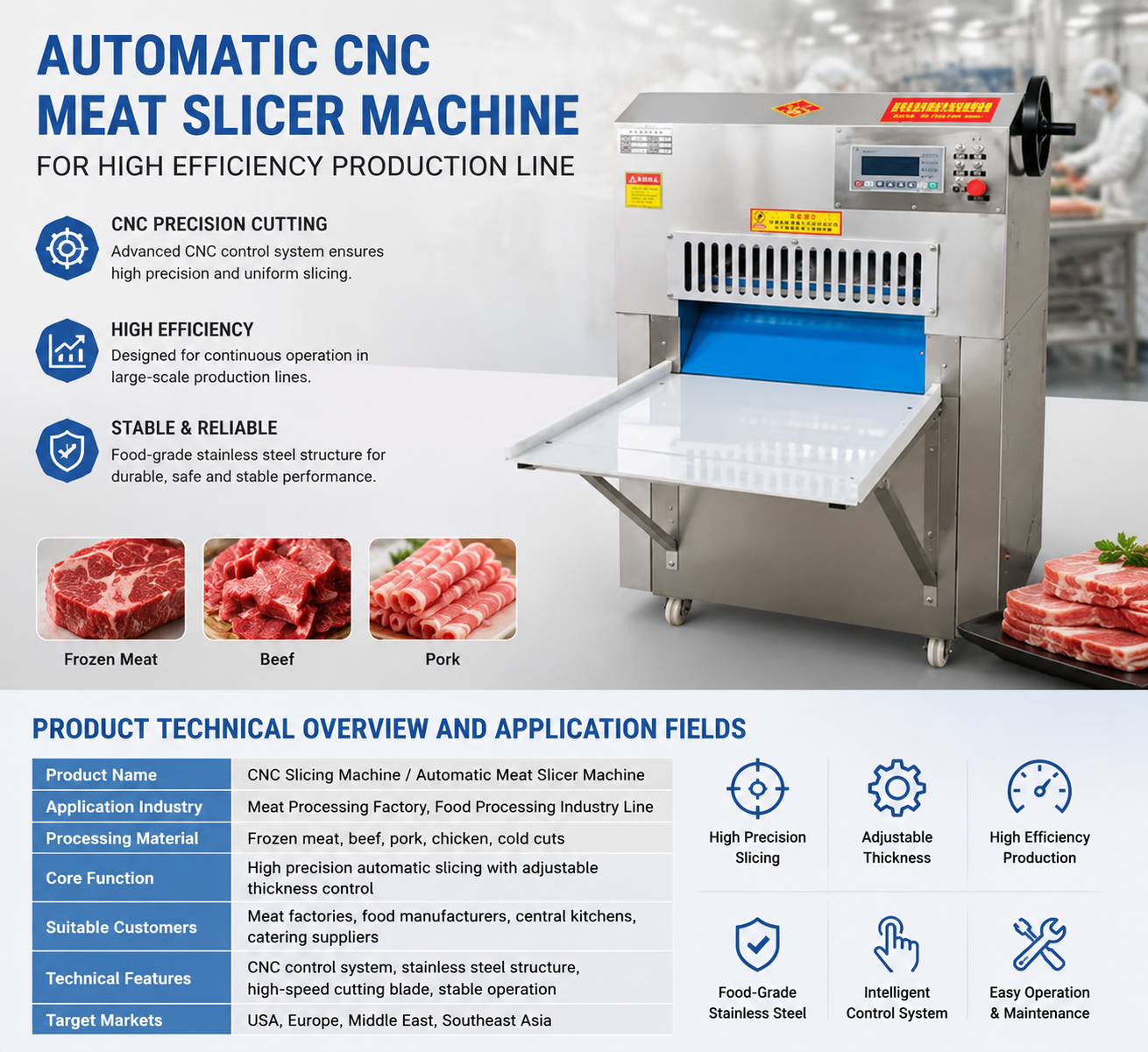 Automatic Stainless Steel CNC Meat Cutting Equipment for Frozen Meat