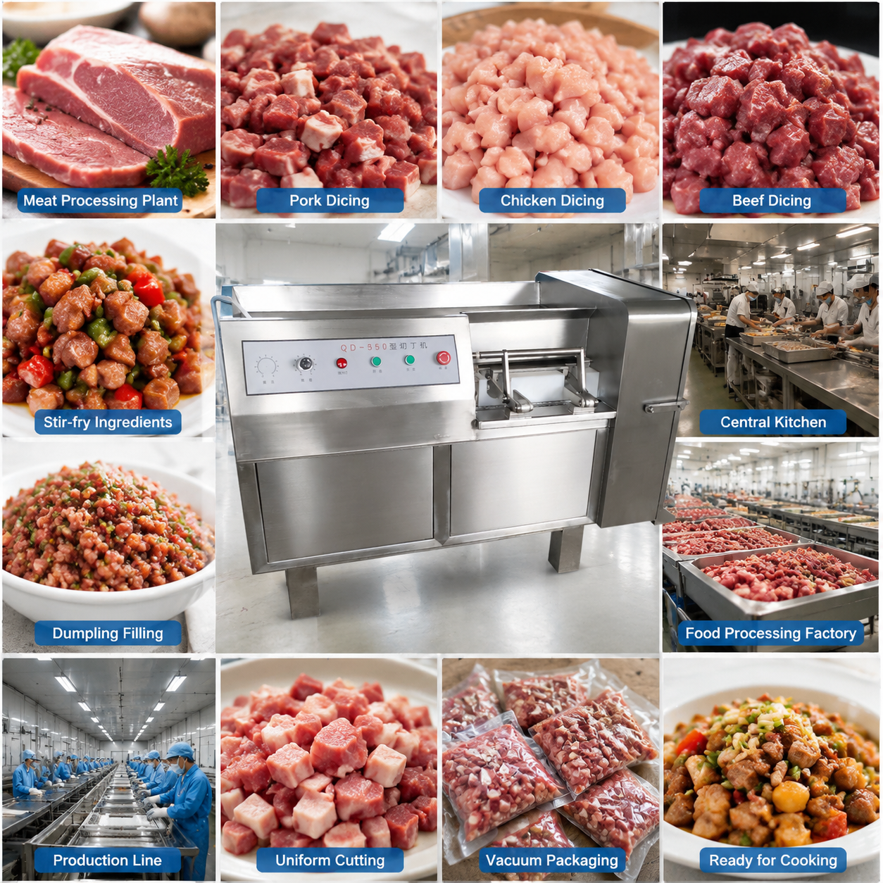 High Precision Diced Meat Cutter for Automated Factory Meat Processing Lines