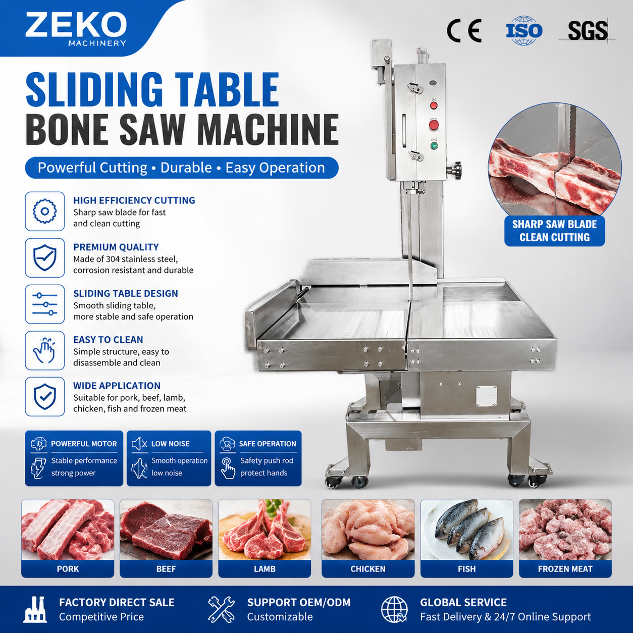 High Precision Slideway Bone Saw Machine for Adjustable Thickness Meat Bone Cutter Butcher Shop