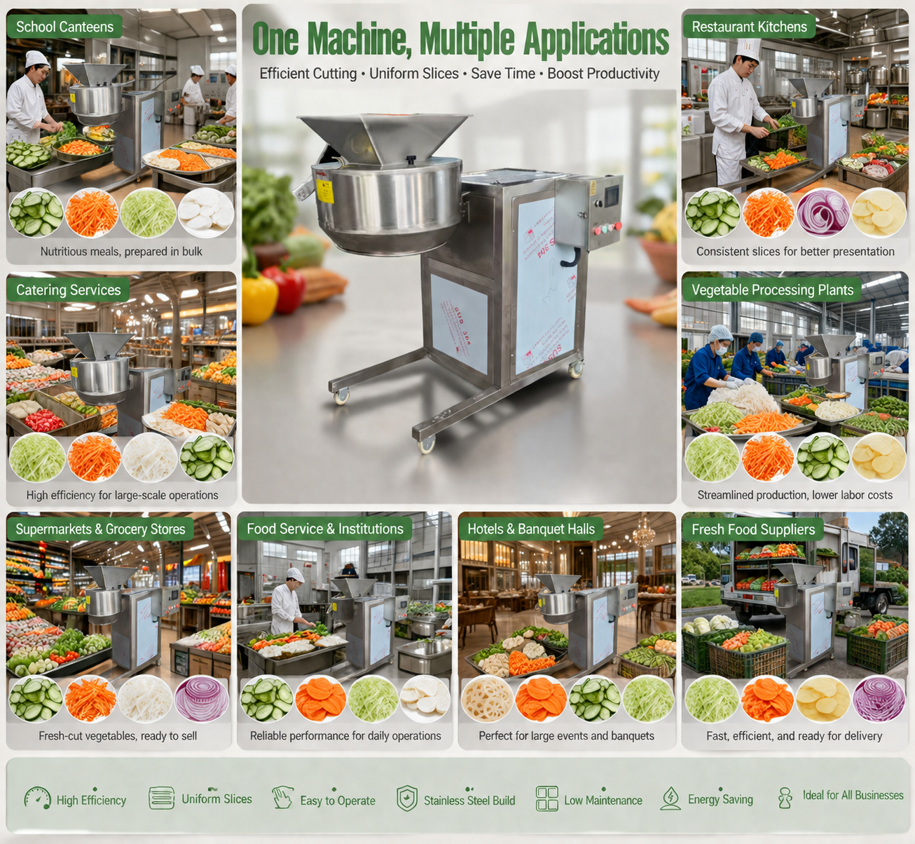 Commercial Vegetable Slicing & Shredding Machine for Potato Cabbage Onion Processing