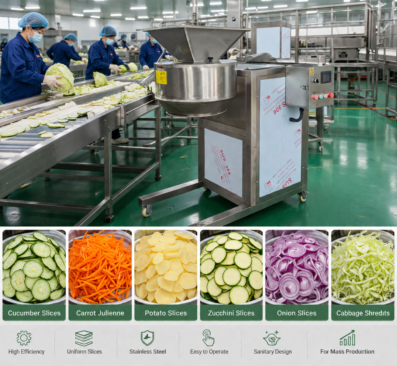 Commercial Vegetable Slicing & Shredding Machine for Potato Cabbage Onion Processing