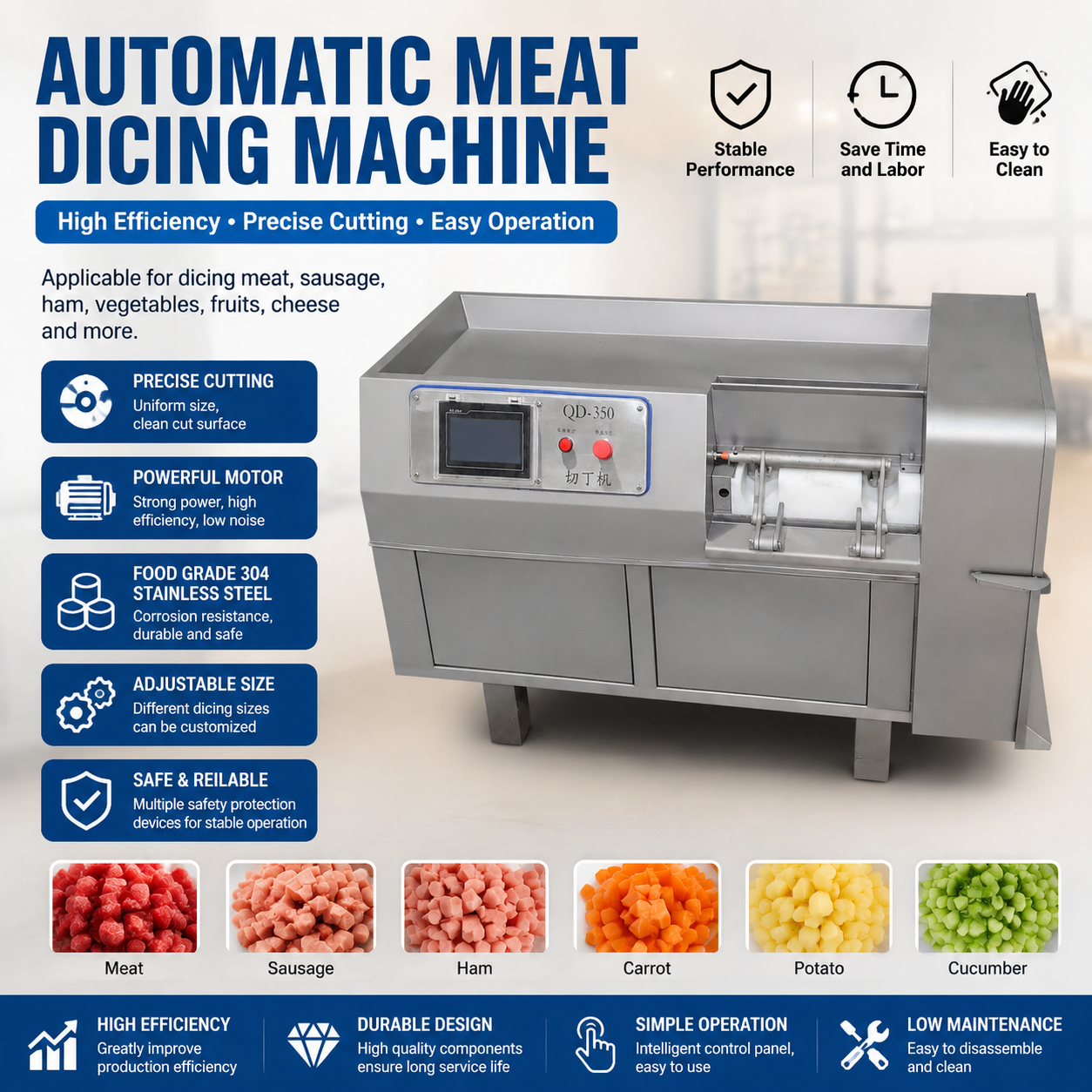 High Precision Diced Meat Cutter for Automated Factory Meat Processing Lines
