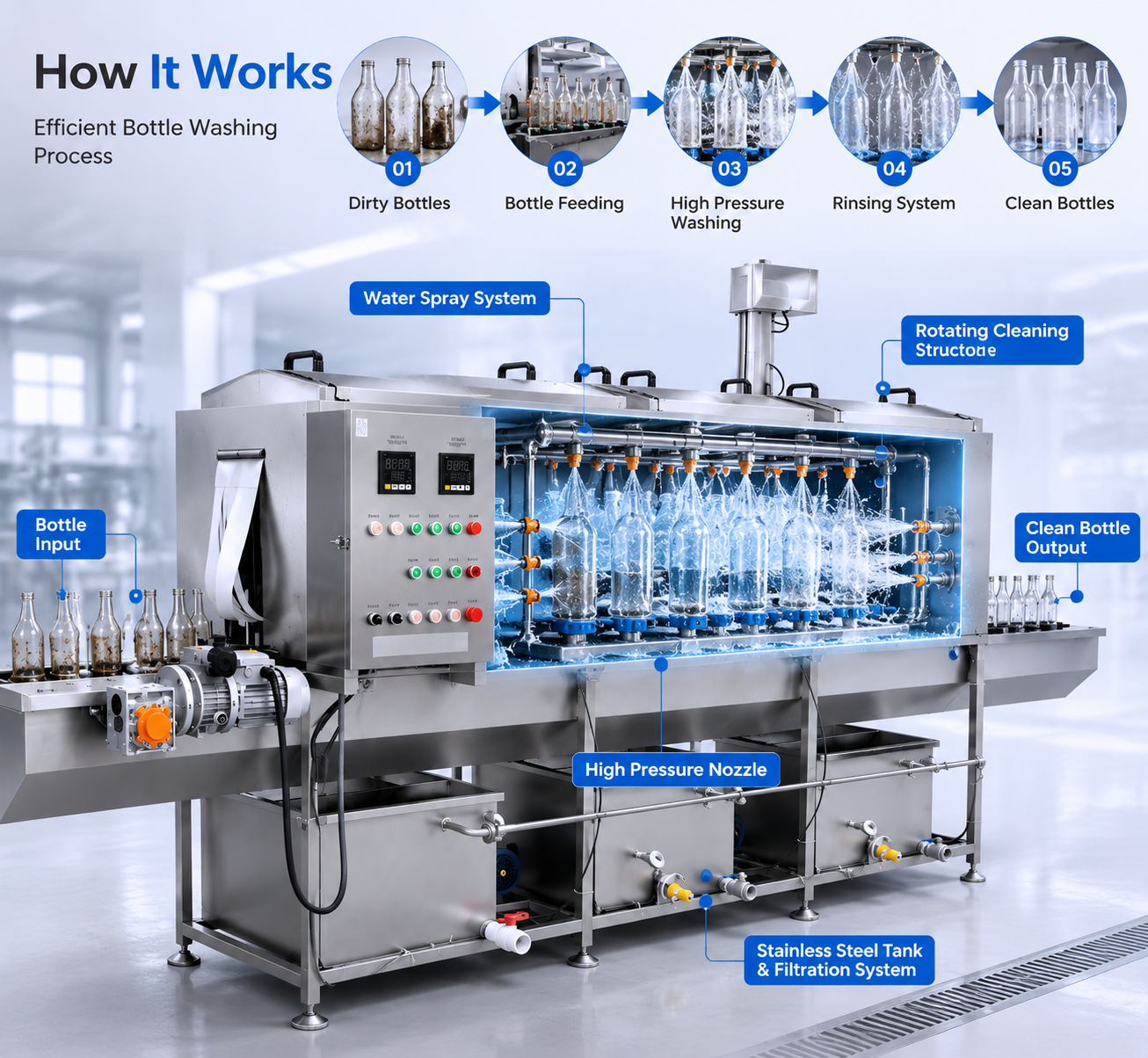 High-Efficiency Bottle Washing Machine for Beverage & Pharmaceutical Production