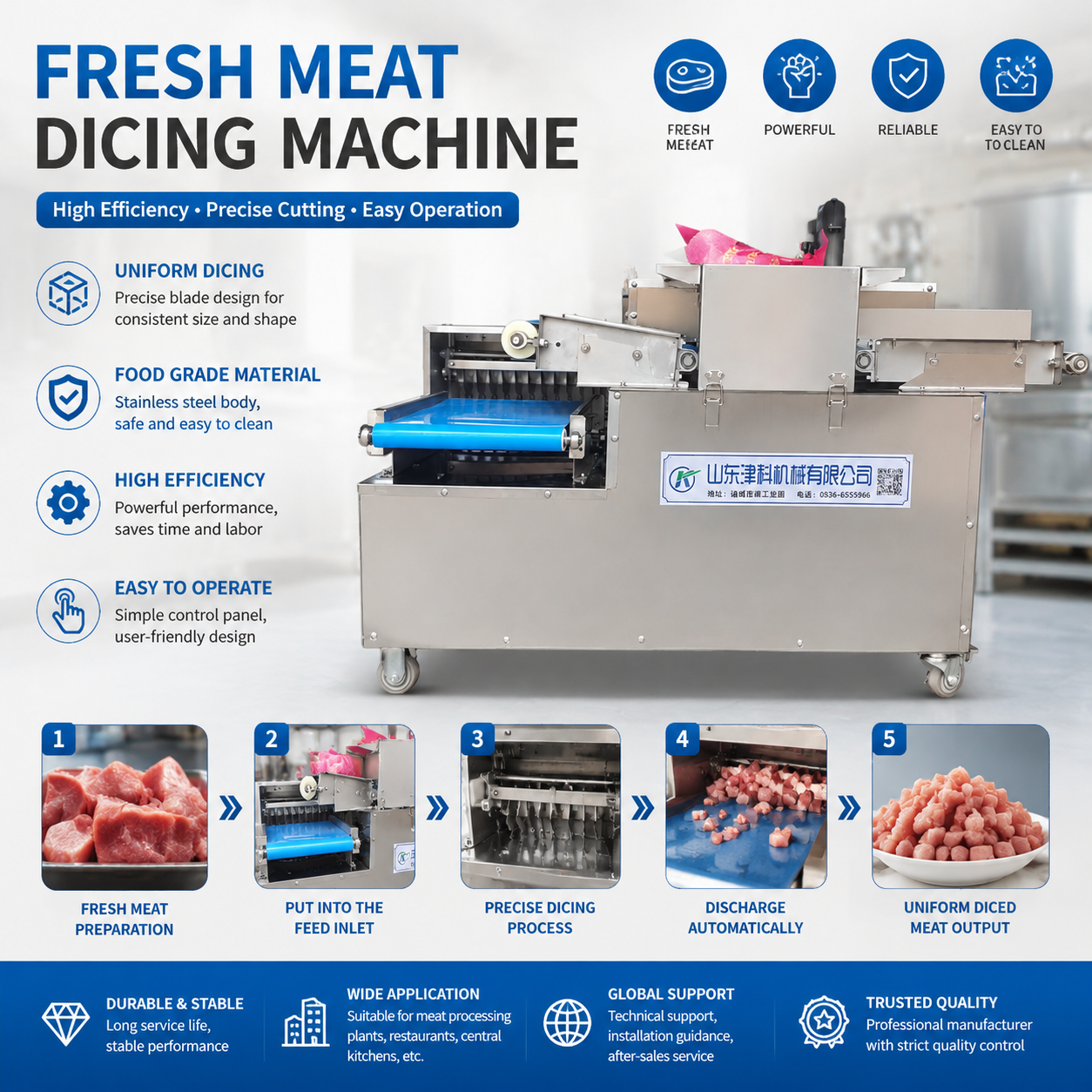 Commercial Automatic Fresh Meat Dicing Machine For Food Processing Factory Use