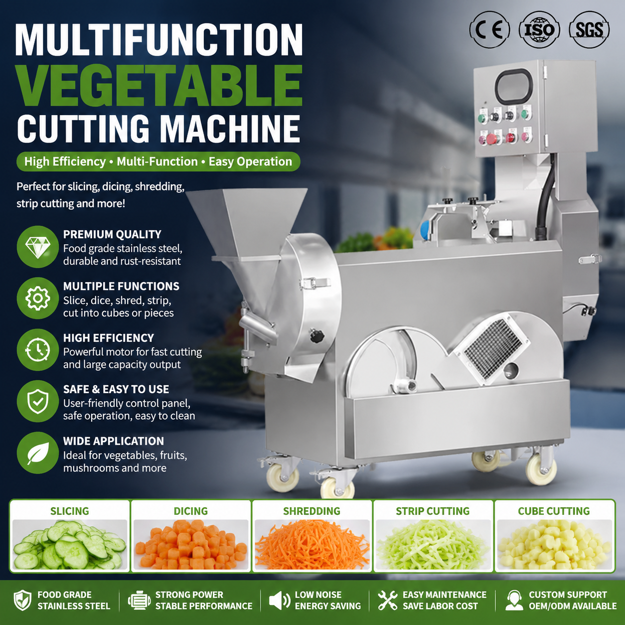 Full Automatic SUS304 Commercial Vegetable Cutting Machine For Carrot Potato Cabbage Processing Plant