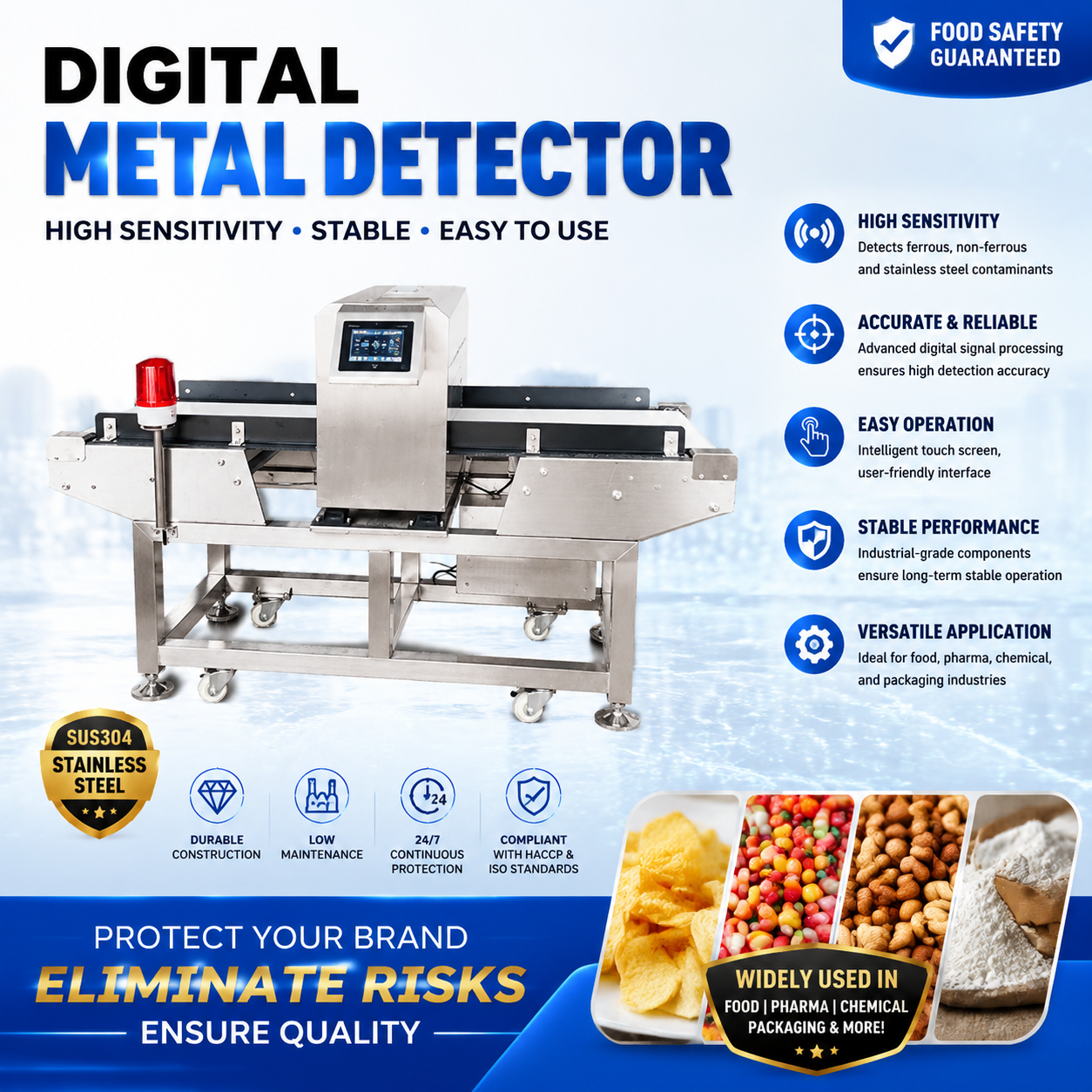 High Sensitivity Digital Metal Detector Food Industry Safety Quality Control System