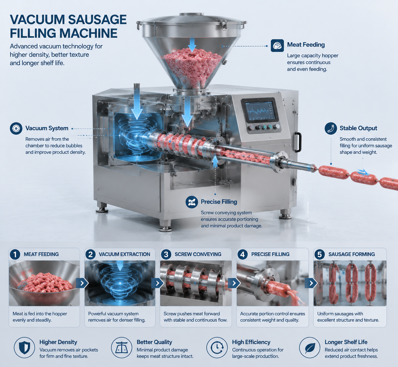 Industrial Vacuum Sausage Stuffer Machine for High-Speed Sausage Production