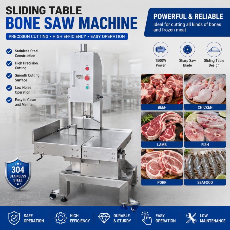 High Precision Slideway Bone Saw Machine for Adjustable Thickness Meat Bone Cutter Butcher Shop