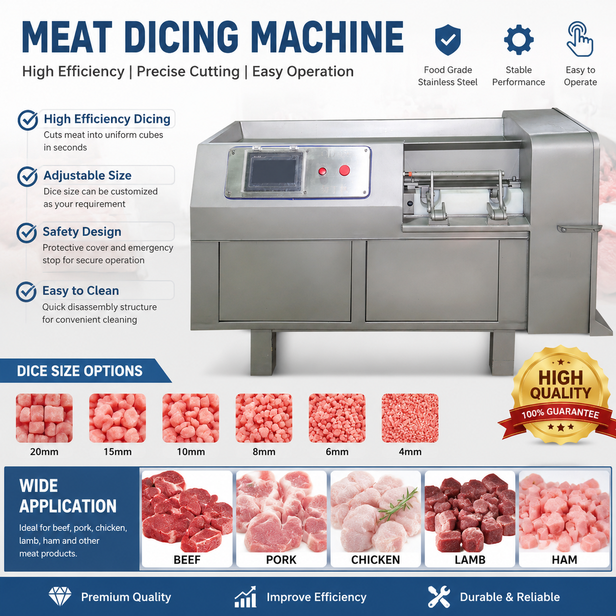 High Precision Diced Meat Cutter for Automated Factory Meat Processing Lines
