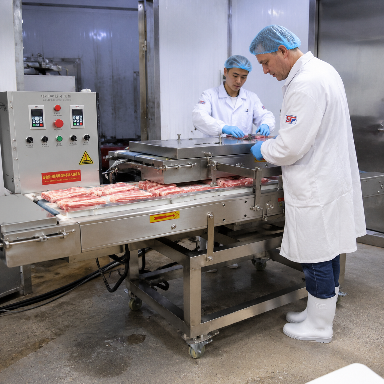 Industrial Automatic Meat Layering Machine for Food Processing Factory