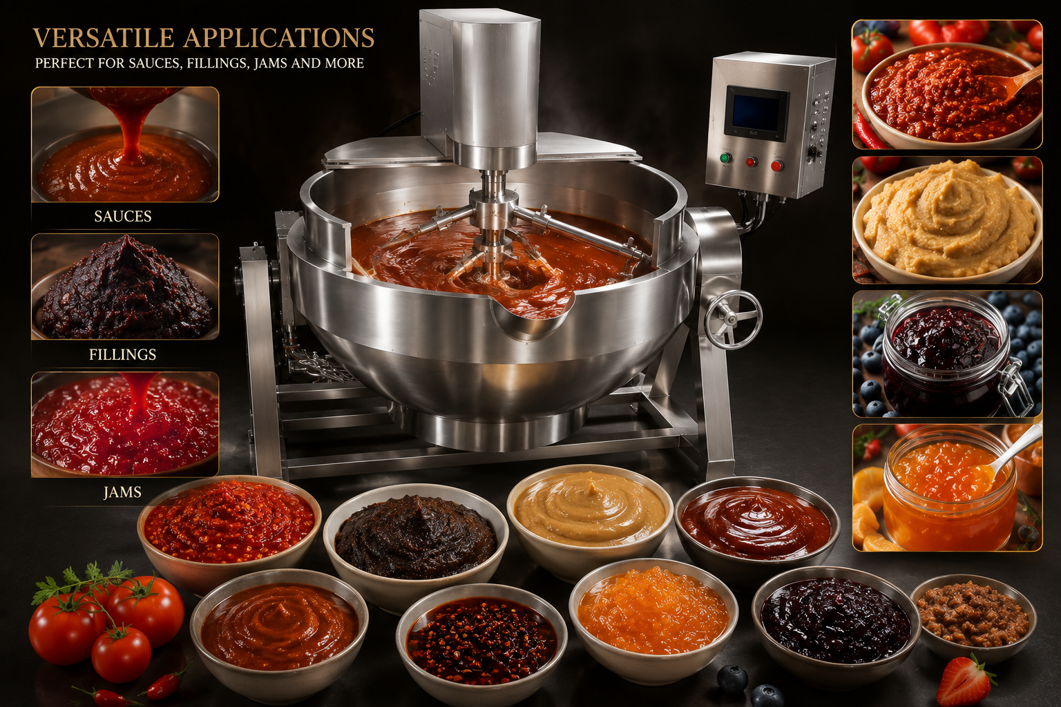 Commercial Steam Heating Jacketed Cooking Kettle for Food Processing