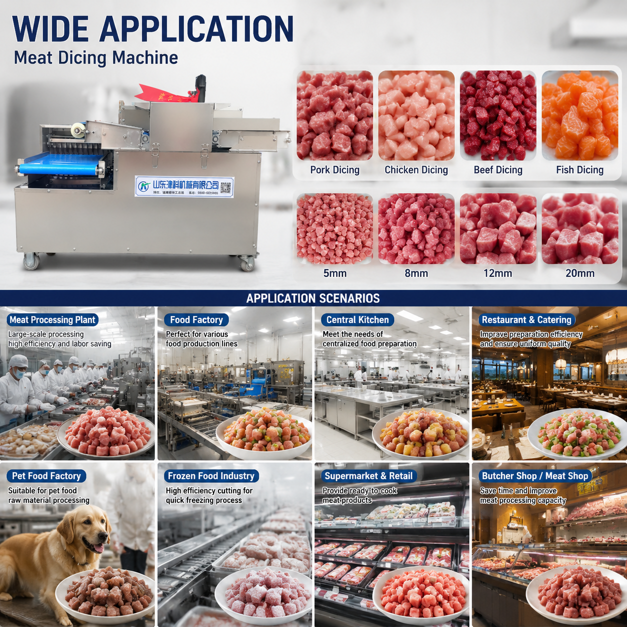 Commercial Automatic Fresh Meat Dicing Machine For Food Processing Factory Use