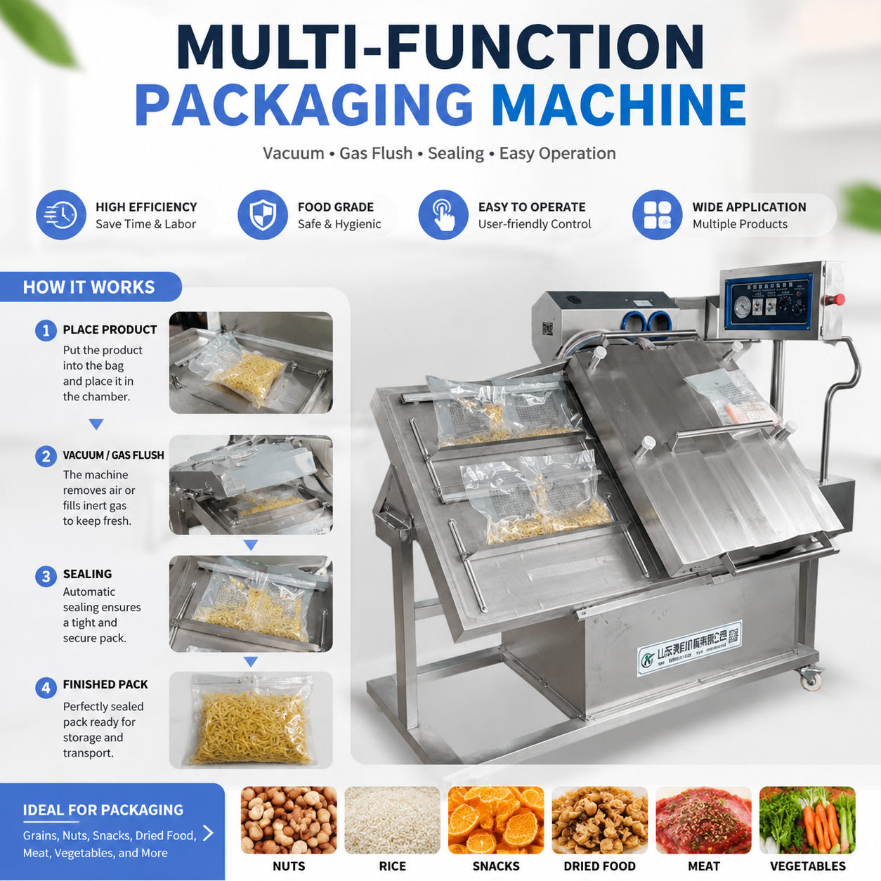 Multi-Functional Inclined Vacuum Packaging Machine for Meat, Pickles & Food Processing Industrial Use